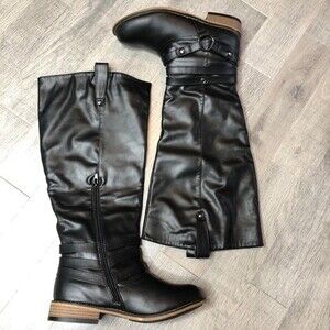 Black Faux Leather Harness boots‎ size 7NWOB